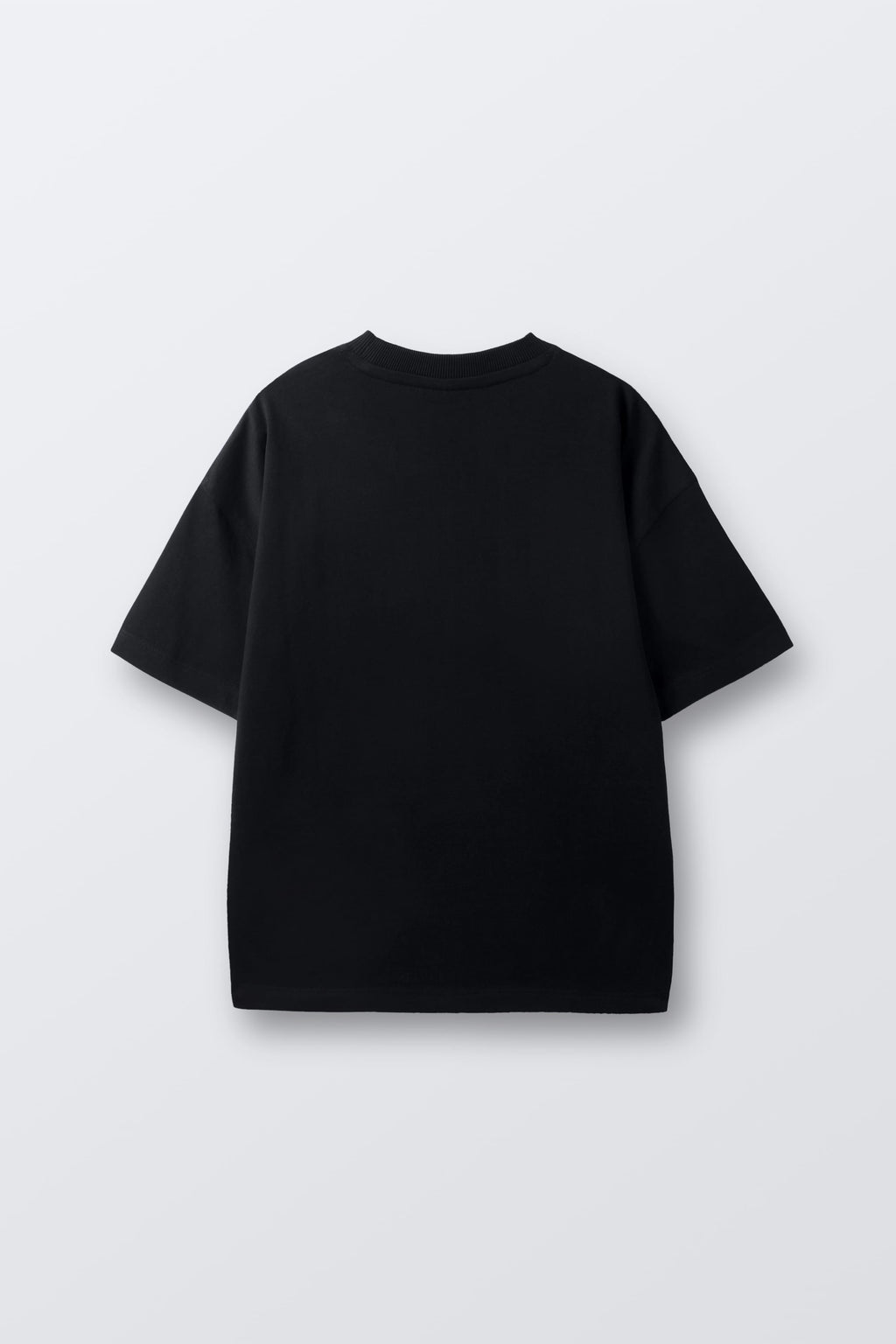 Black short-sleeve comfort tee, plain back with crew neck