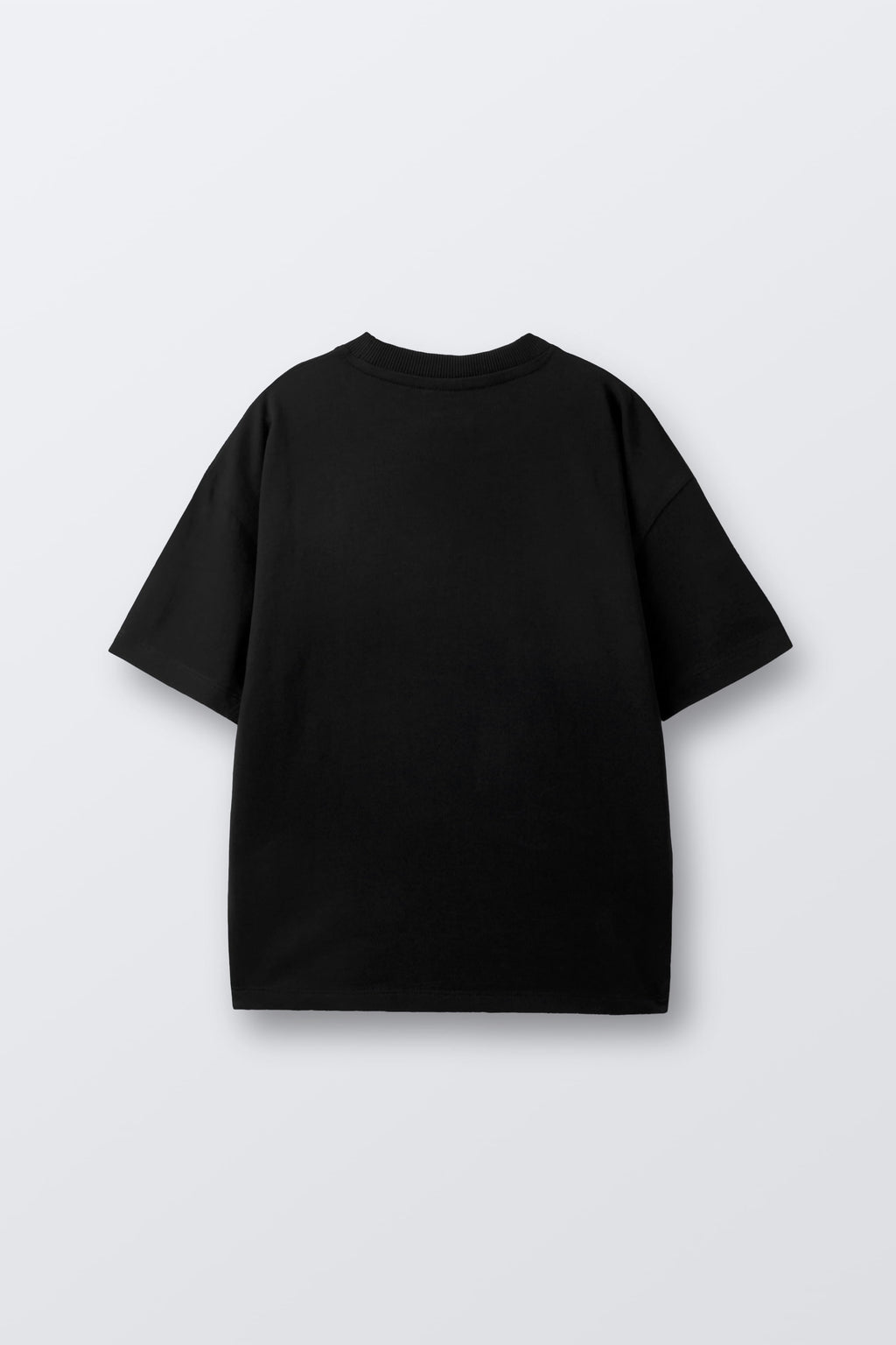 Plain black oversized T-shirt with crew neck and short sleeves