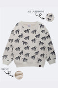 Off-white zebra print sweatshirt flat lay with crew neck and fleece lining