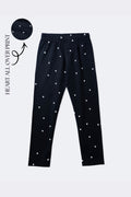Black girls' stretch leggings with mini white heart all-over print and elastic waistband