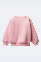 Girl's blush pink butterfly sweatshirt, back view with ribbed cuffs and hem