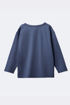 Boys denim blue long-sleeve henley t-shirt back view