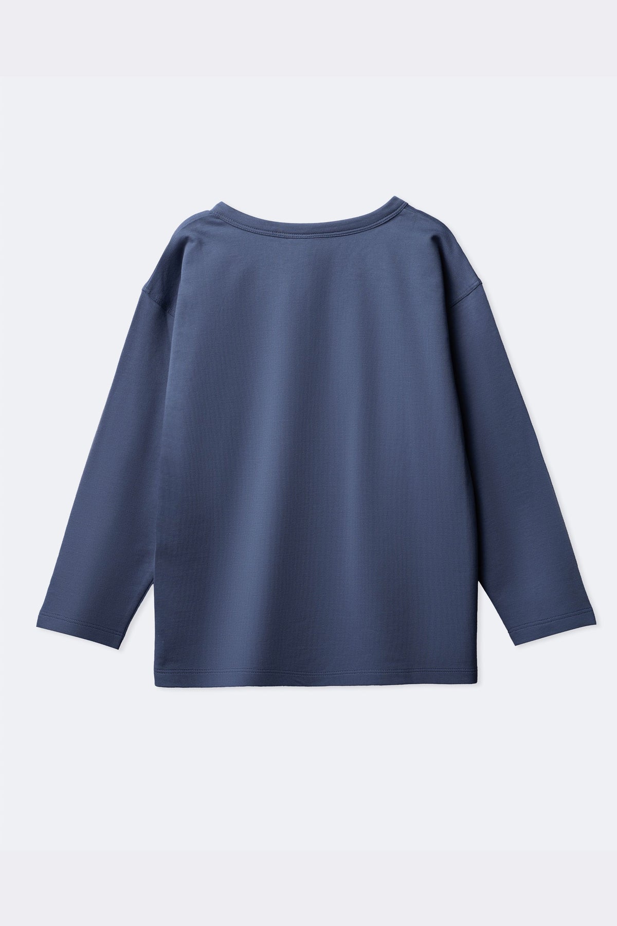 Boys denim blue long-sleeve henley t-shirt back view
