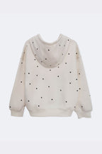 Off-white girls' hoodie with all-over tiny heart print and front hood