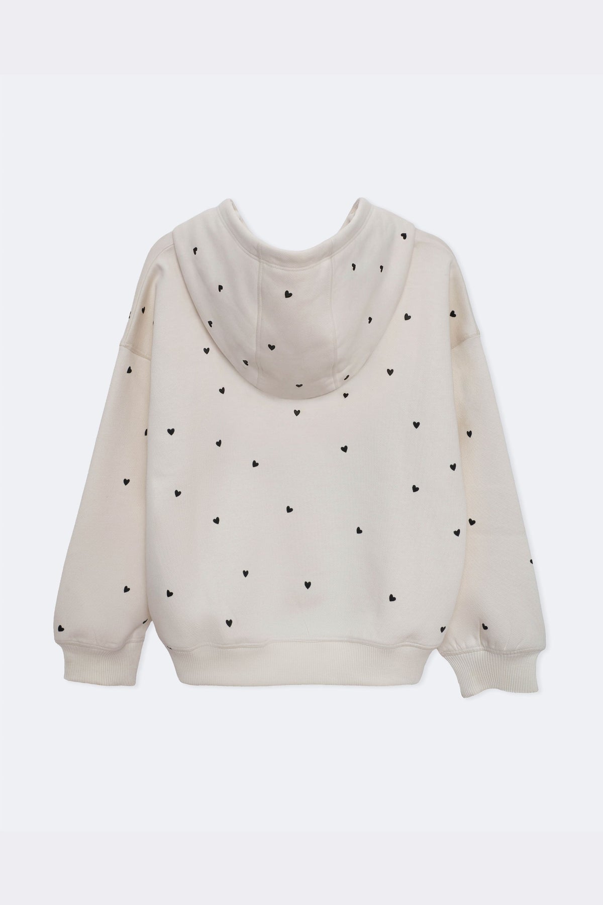 Off-white girls' hoodie with all-over tiny heart print and front hood