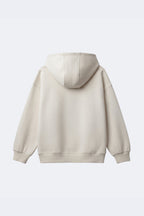Ivory cream girls hooded sweatshirt, plain back view with ribbed cuffs