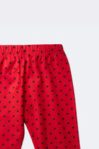 Girls red polka dot stretch leggings, elastic waistband detail