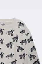 Off-white sweatshirt with all-over zebra animal print and crew neck