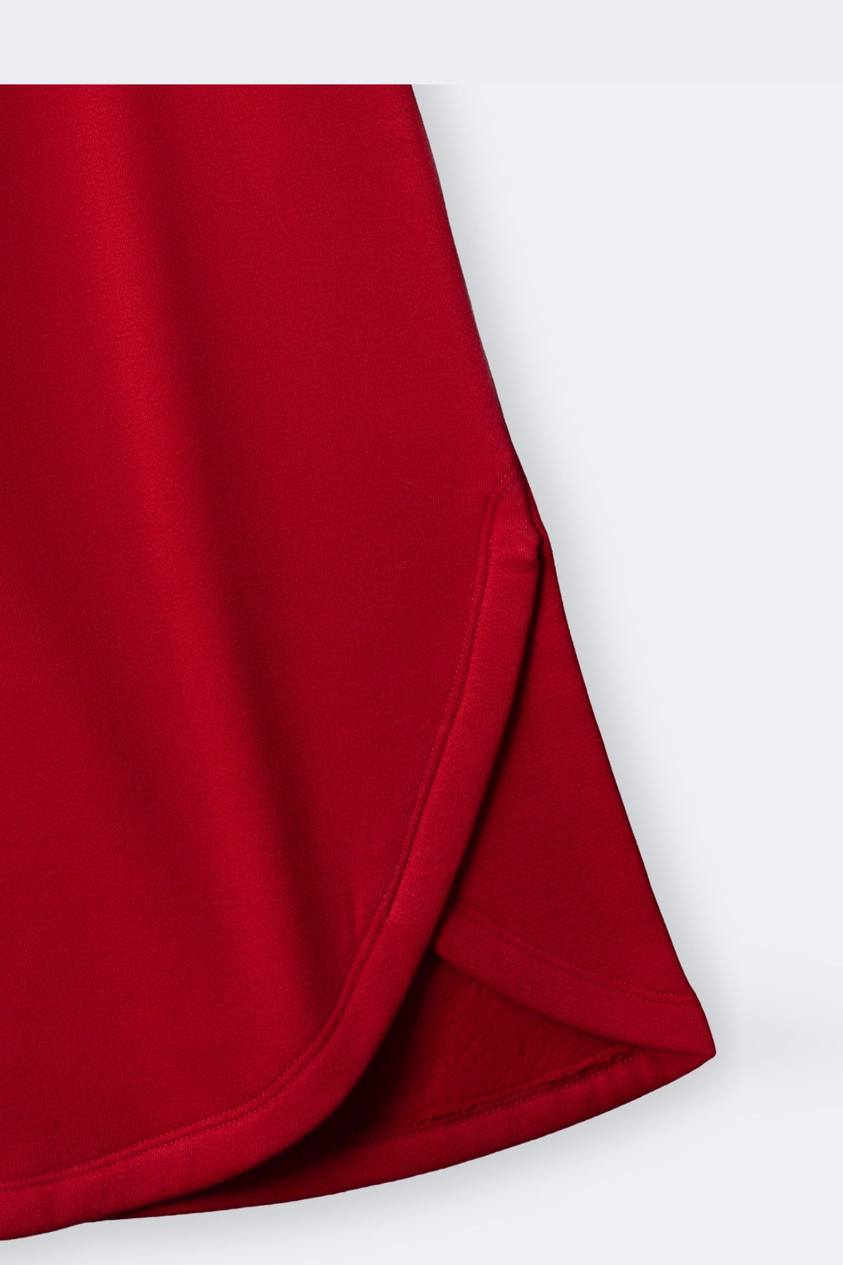 Red 320 gsm fleece palazzo pants with curved hem and side seam on wide leg