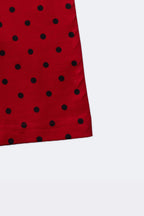 Girls red polka dot stretch leggings, side seam and ankle hem