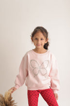 Girl's blush pink butterfly sweatshirt with shimmering beadwork front