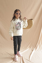 Off-white girls' hoodie with teddy hug heart graphic, long sleeves