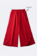 Red 320 gsm fleece palazzo pants, elastic waistband and flared wide-leg cut