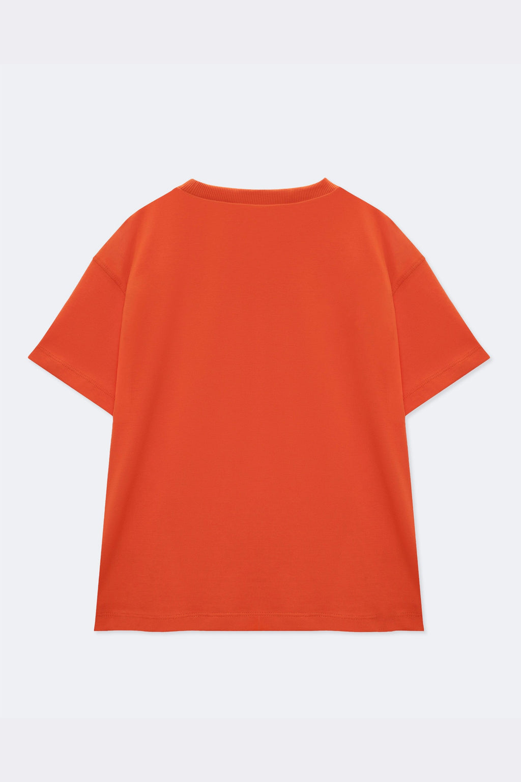Orange crew-neck comfort tee with short sleeves, plain front