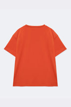 Orange crew-neck comfort tee with short sleeves, plain front