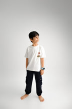 White T-shirt with small chest palm tree beach graphic