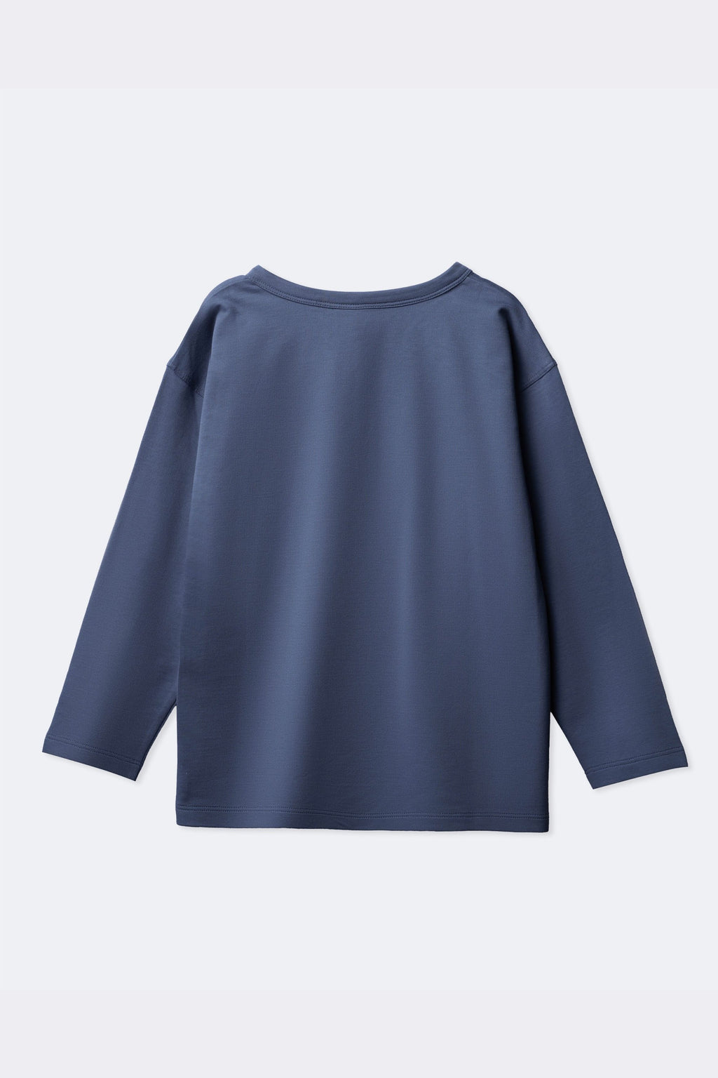 Dusty blue long-sleeve comfort tee, plain back view