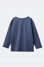 Dusty blue long-sleeve comfort tee, plain back view