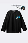 Black super-stretch t-shirt with blue Mt. Fuji graphic on chest