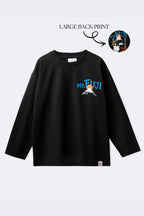 Black super-stretch t-shirt with blue Mt. Fuji graphic on chest
