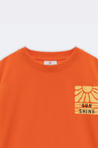 Orange kids' short-sleeve tee with crew neck and 'Sun Shine' chest graphic