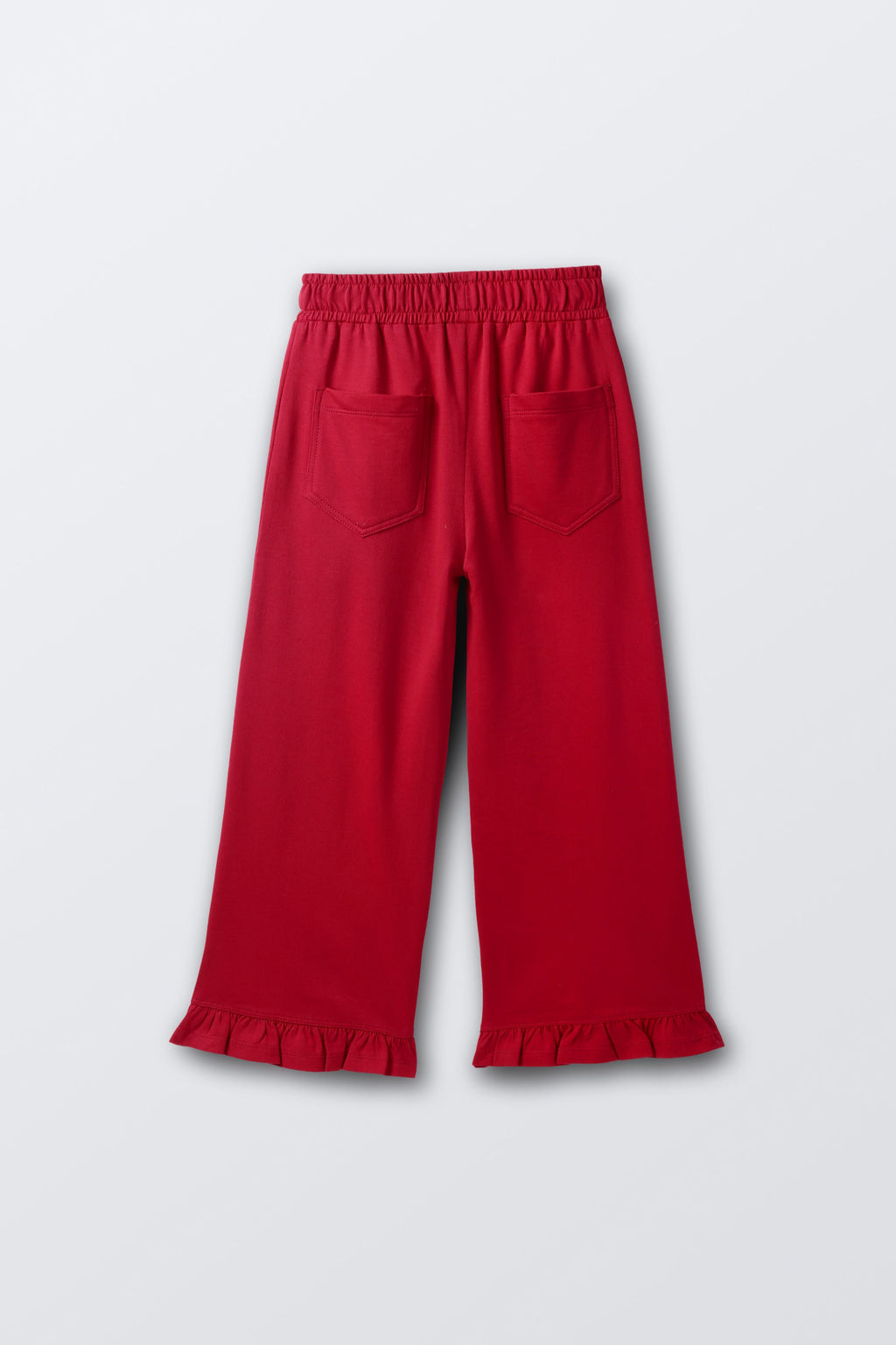 Red wide-leg palazzo pants with elastic waist and side pockets