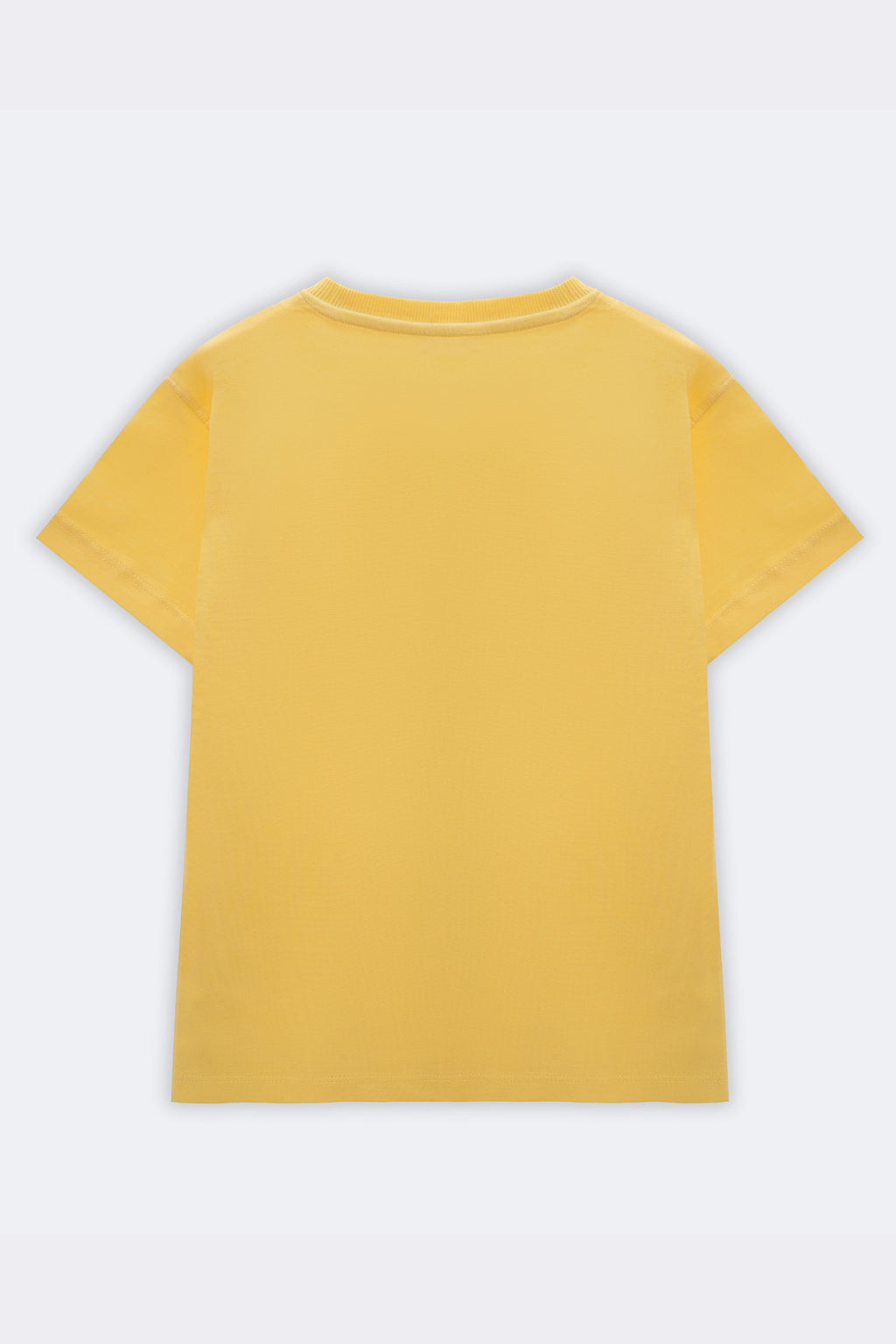 Yellow crew-neck tee, plain back with no visible embroidery