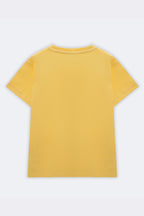 Yellow crew-neck tee, plain back with no visible embroidery