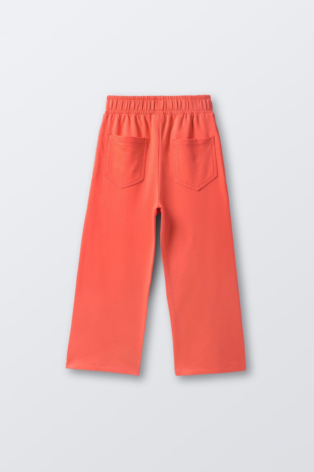 Coral pintucked palazzo pants with elastic waistband and side pockets, wide leg
