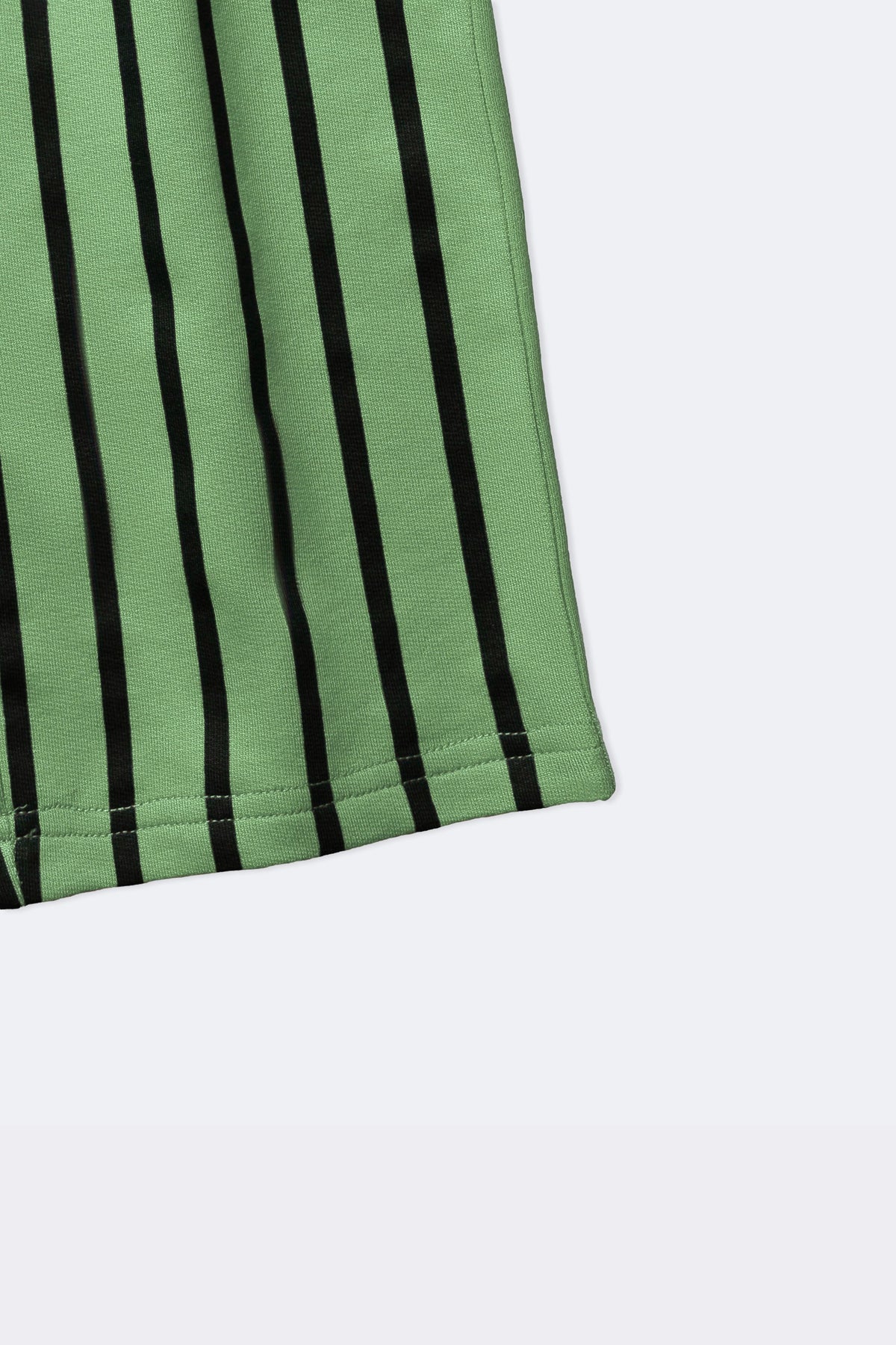 Green striped track pants hem with elastic ankle cuff