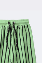 Green striped track pants waist with drawstring and side pockets